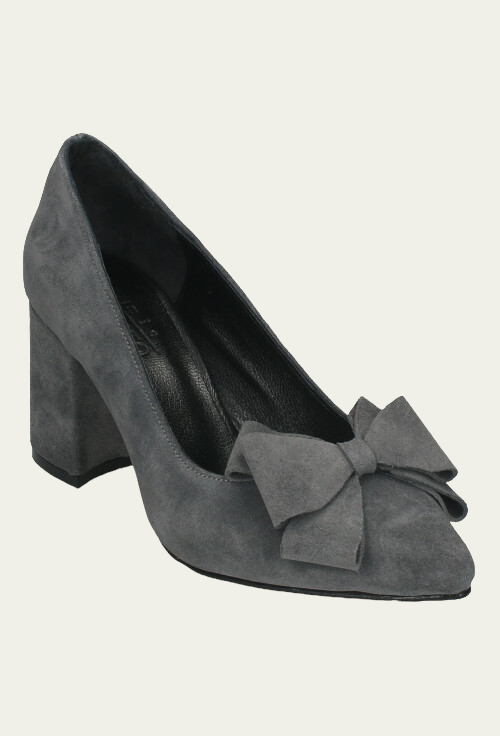 Pantofi CLAUDIA gri din piele întoarsă