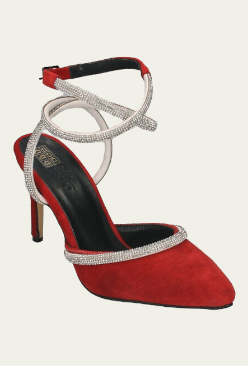Pantofi GRACE roșii din piele întoarsă