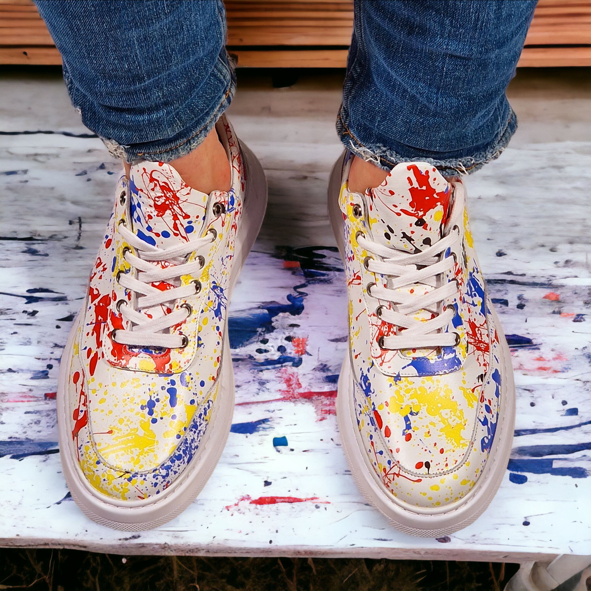 Pantofi Splash albi din piele naturală - imagine 2