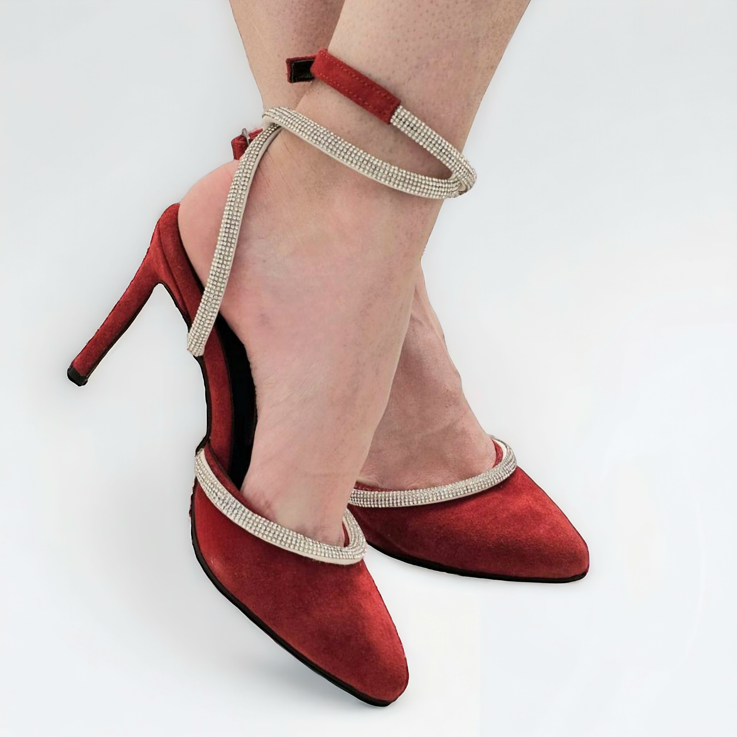 Pantofi GRACE roșii din piele întoarsă - imagine 3