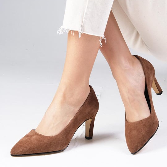 Pantofi ISABEL maro din piele întoarsă - imagine 3