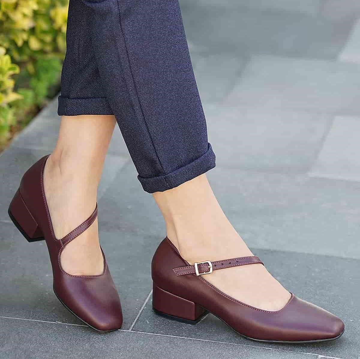 Pantofi LARISA bordo din piele naturală - imagine 2