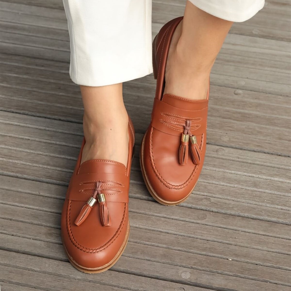 Mocasini Silvia maro din piele naturală - imagine 2