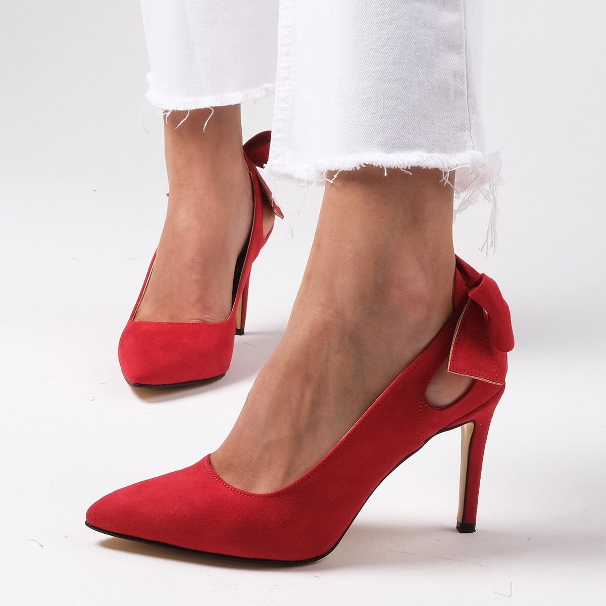 Pantofi IRIS roșii din piele întoarsă - imagine 6