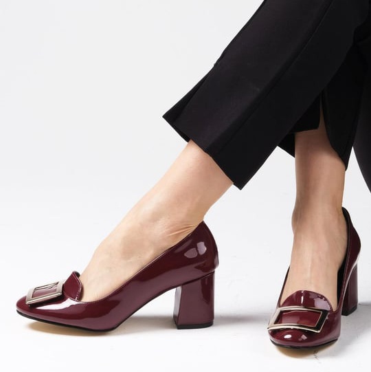 Pantofi AGATHA bordo din piele lucioasă - imagine 3