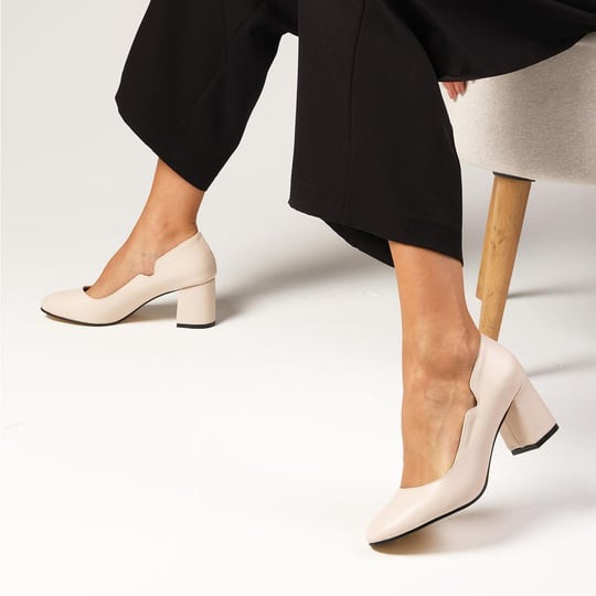 Pantofi ELVIRA ecru din piele naturală - imagine 5