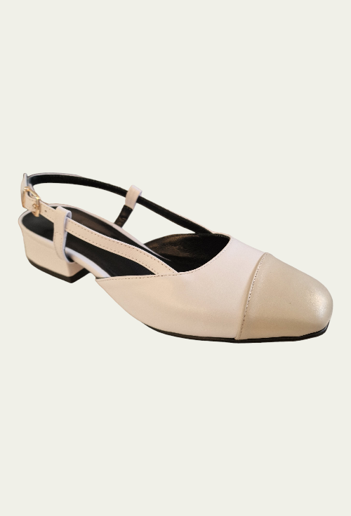 Pantofi Dolly alb&bej din piele naturală