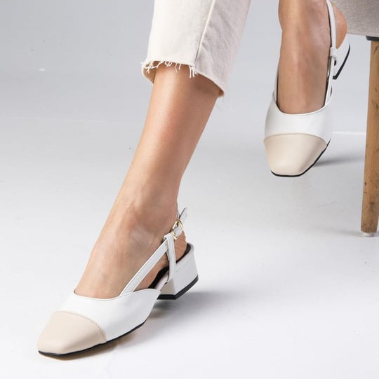 Pantofi Dolly alb&bej din piele naturală - imagine 3