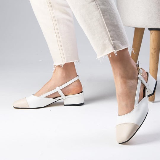 Pantofi Dolly alb&bej din piele naturală - imagine 4