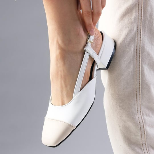 Pantofi Dolly alb&bej din piele naturală - imagine 5