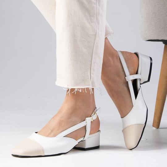 Pantofi Dolly alb&bej din piele naturală - imagine 2