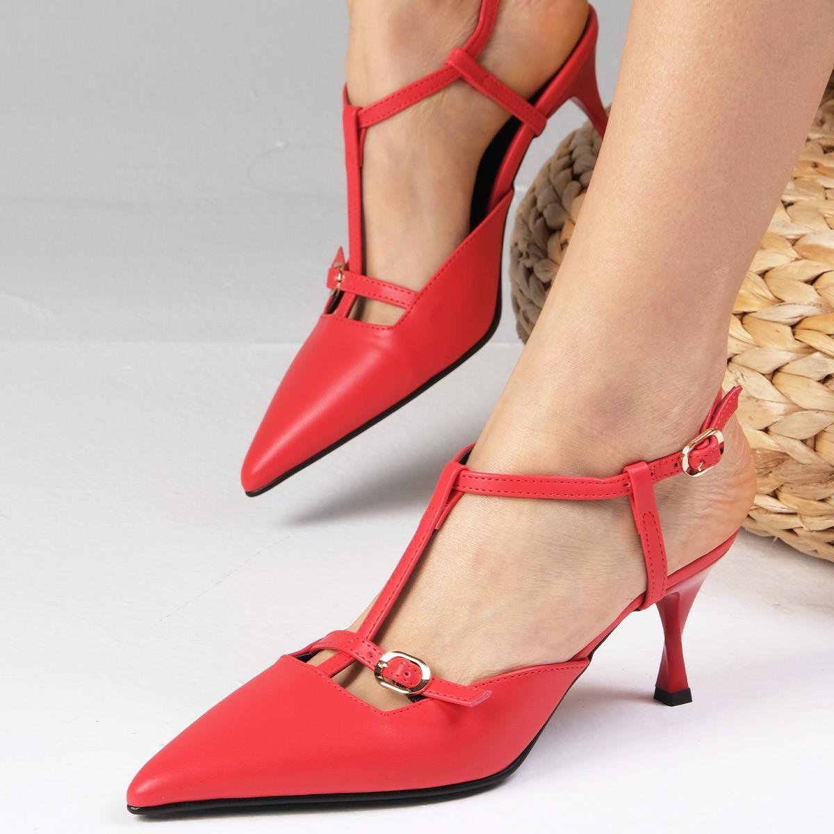 Pantofi INGRID roșii din piele naturală - imagine 2