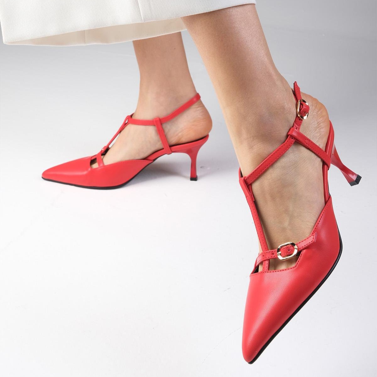 Pantofi INGRID roșii din piele naturală - imagine 4