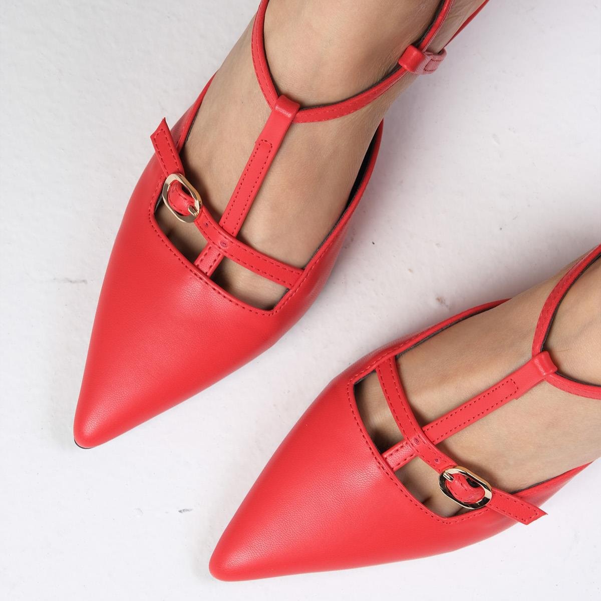 Pantofi INGRID roșii din piele naturală - imagine 5