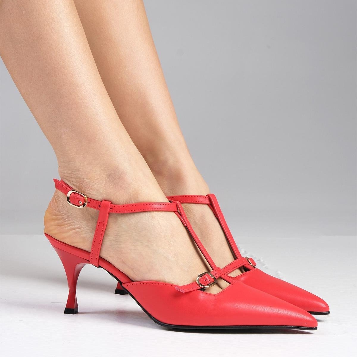 Pantofi INGRID roșii din piele naturală - imagine 3