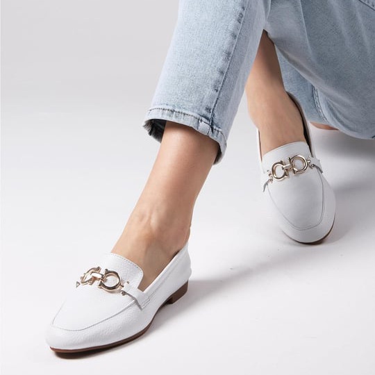 Mocasini AMIRA albi din piele naturală - imagine 3