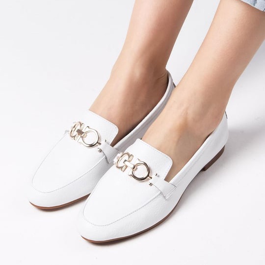 Mocasini AMIRA albi din piele naturală - imagine 2