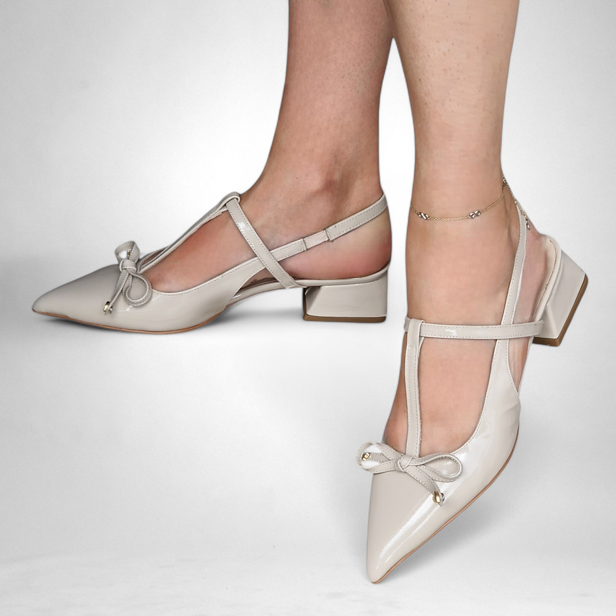 Pantofi DALILA ecru din piele lăcuită - imagine 3