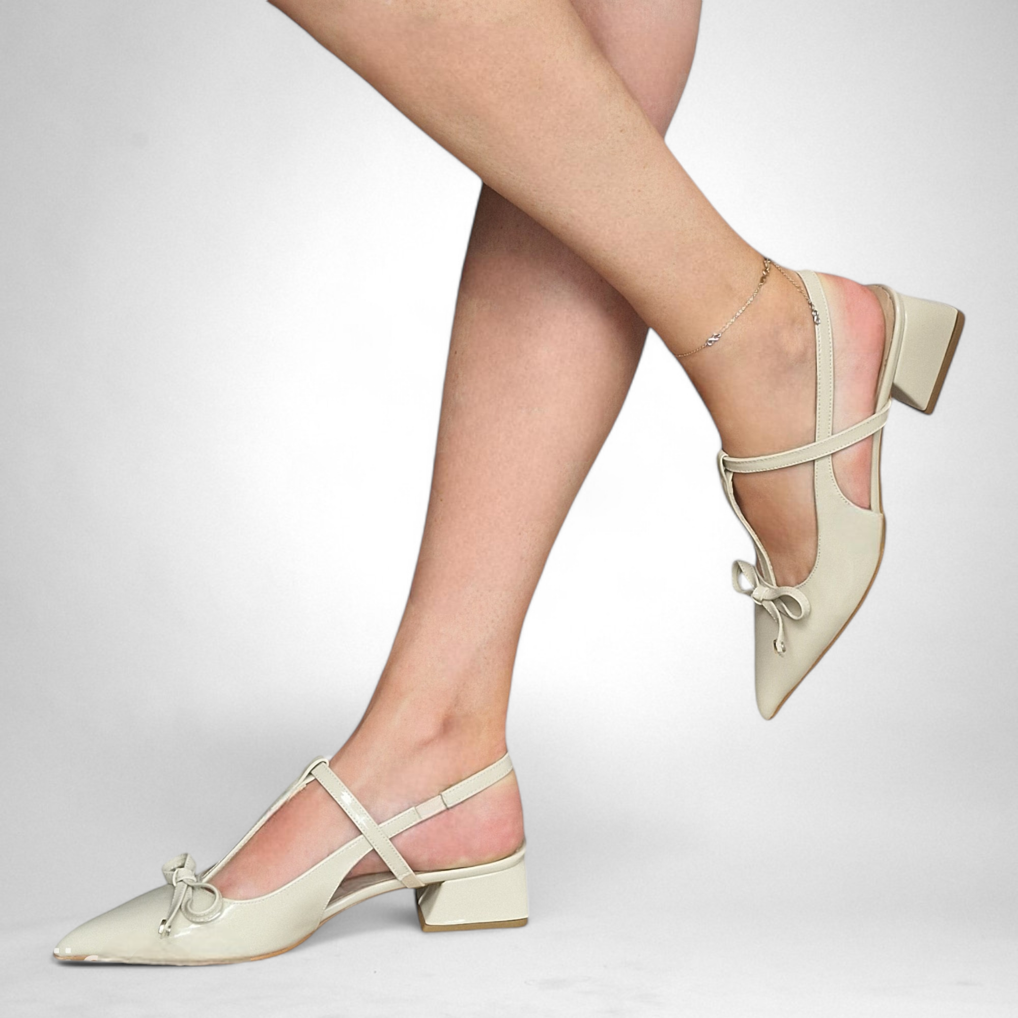 Pantofi DALILA ecru din piele lăcuită - imagine 5