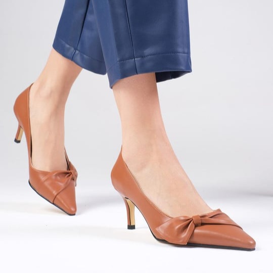 Pantofii ARIANA maro din piele naturală - imagine 4