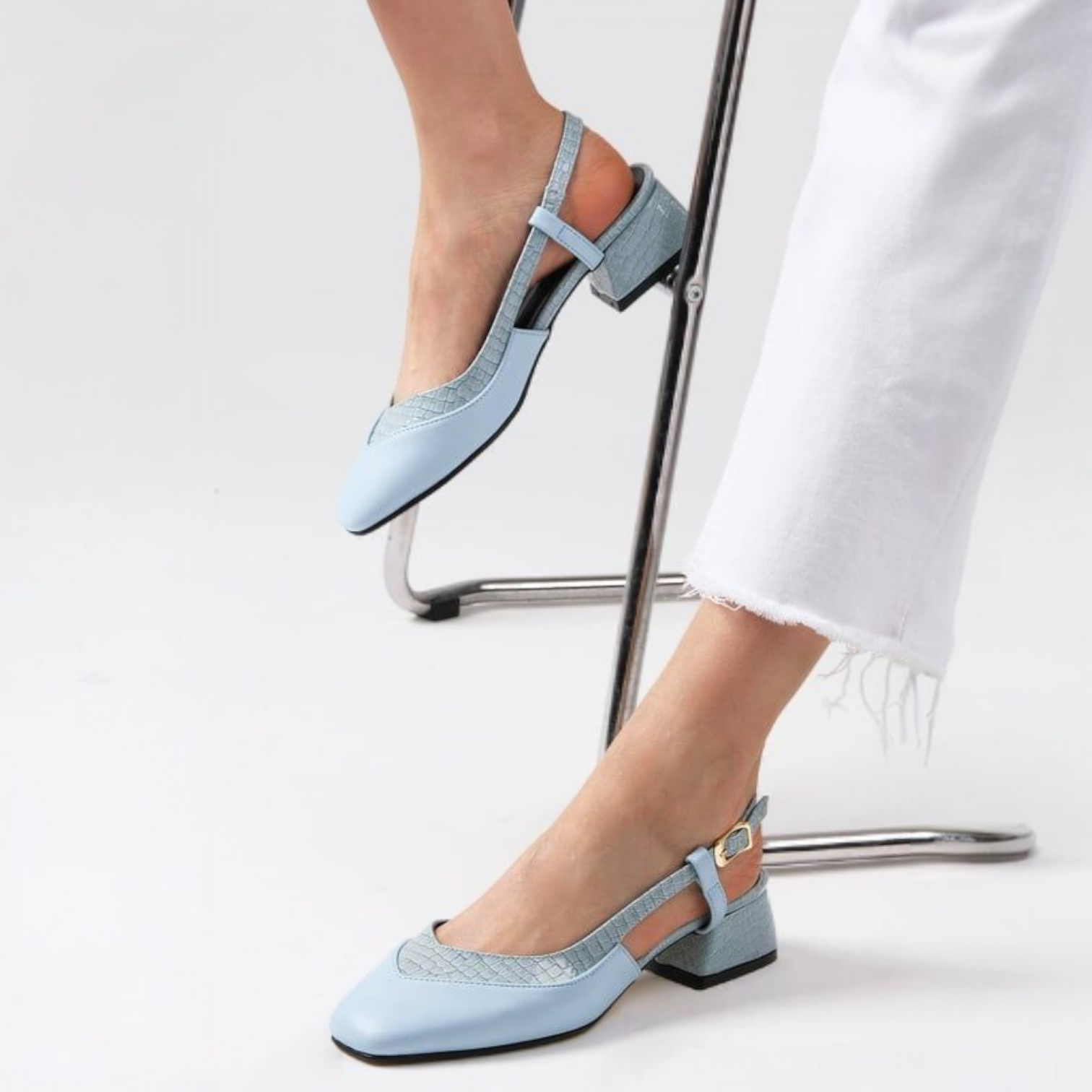 Pantofi GABRIELA albaștri din piele naturală - imagine 4