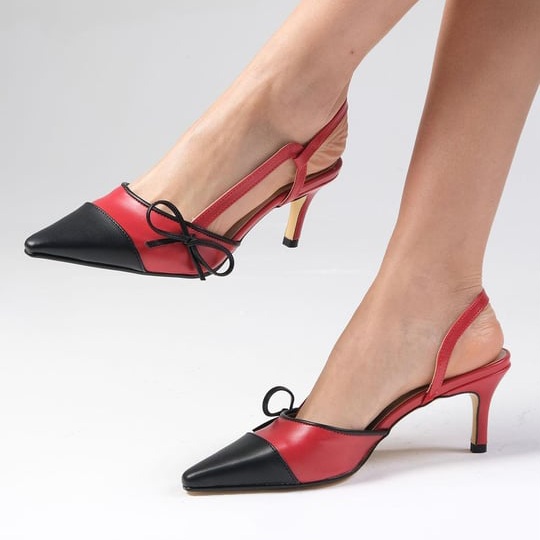 Pantofi CHARLOTTE din piele naturală roșu&negru - imagine 3