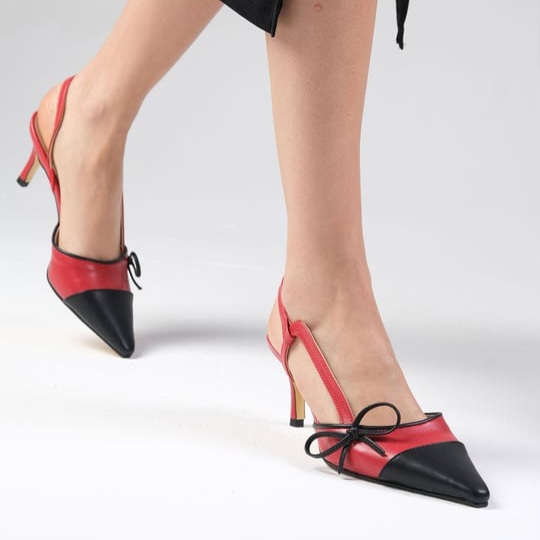 Pantofi CHARLOTTE din piele naturală roșu&negru - imagine 5