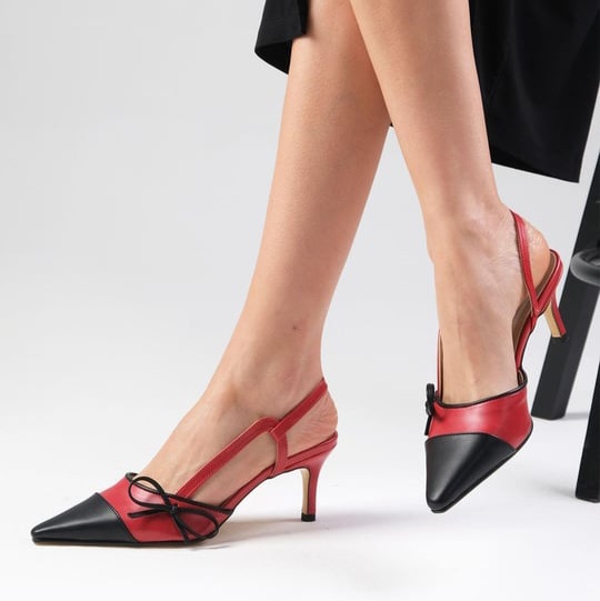 Pantofi CHARLOTTE din piele naturală roșu&negru - imagine 7