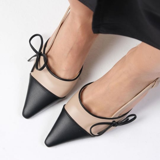 Pantofi CHARLOTTE din piele naturală bej&negru - imagine 5