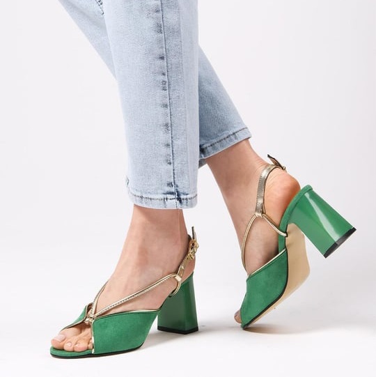 Sandale ȘTEFANIA verzi din piele întoarsă