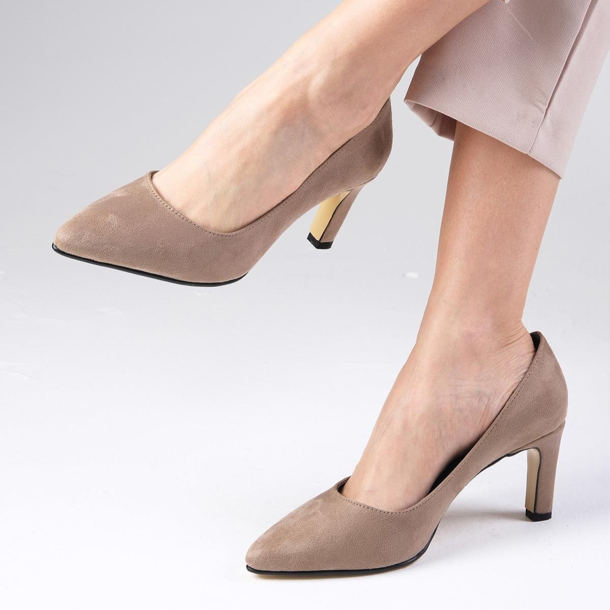 Pantofi ISABEL din piele întoarsă bej cappuccino - imagine 2